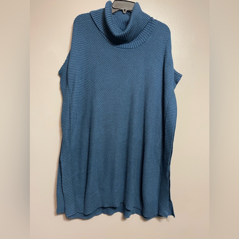 MATILDA JANE Forge Ahead Blue Cowl Neck Poncho KnitSweater M Oversized Lagenlook